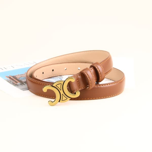 Brun dobbel C Arc de Triomphe belte for kvinner, ekte lær, 2,5 cm tynn