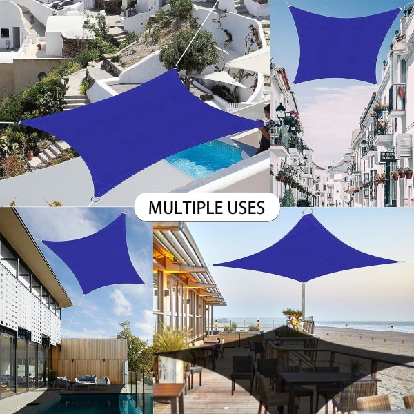 Rektangulært skyggesejl 2x2 meter, vandtæt UV-beskyttelsesmarkise til haveterrasse udendørs gårdhave swimmingpool, med frit reb (Klein blå)