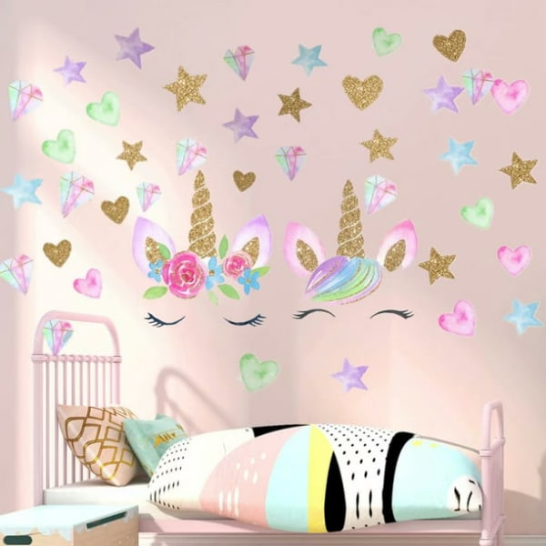 Unicorn Wall Stickers Decals,Unicorn Wall Decor with Heart Flower