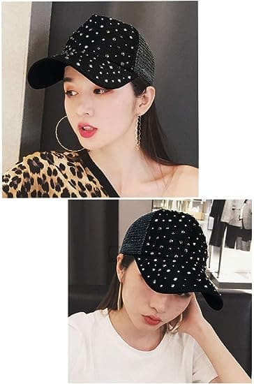 Justerbar pustende Rhinestone Baseball Cap for kvinner Bling Seq