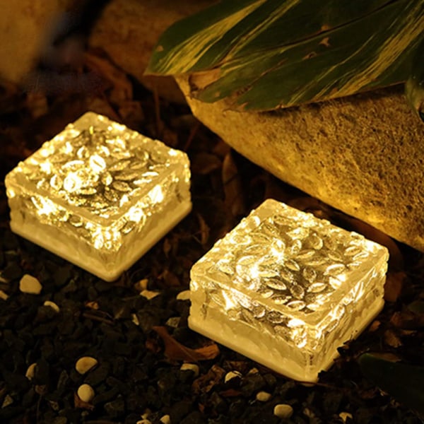 2-pakning 4 LED solcellelamper, utendørs solcellelamper i glass, varmhvit