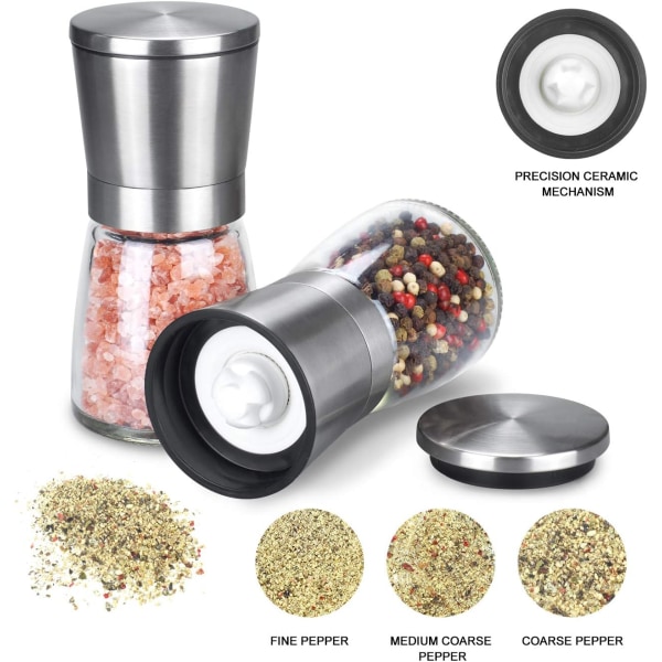 Salt and Pepper Grinder Set, Ceramic Adjustable Stainless Steel G