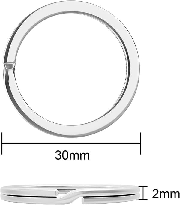 30 stk. 30mm flade nøgleringe i rustfrit stål til bil, hjem og tilbehør