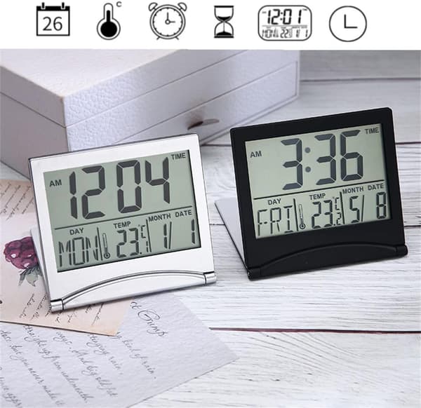 Silver Digital Väckarklocka LCD Temperatur Display Skrivbord（Svart）