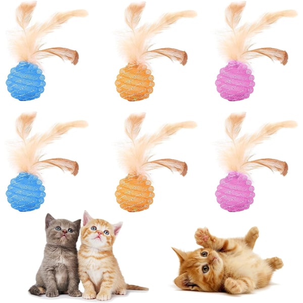 6 Stk Feather Cat Ball, Interactive Ball Cat Legetøj Bolde Interactiv