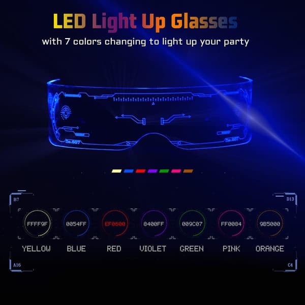 LED-lasit valaistut lasit, 7 väriä väripunk LED-valaistus