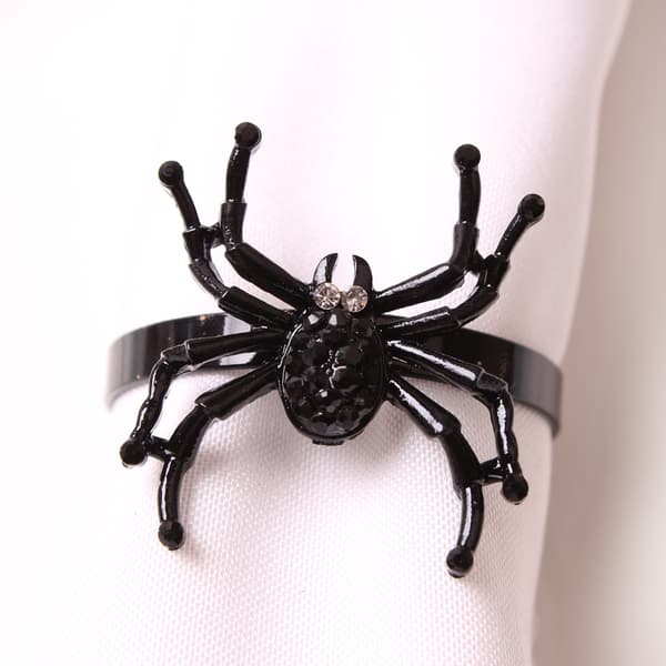 12 stk. Halloween servietringe - Sorte rhinestone edderkop serviet