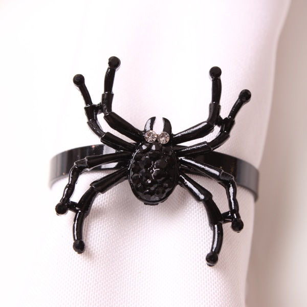 12 stykker Halloween servietringe - sort rhinestone edderkoppeserviet