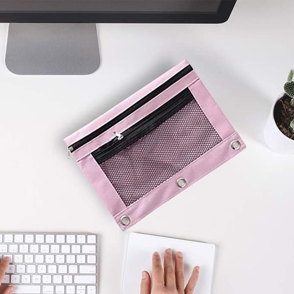 Blyantpose med 3 ringer, glidelås blyantpose etui permbinder kosmetikk B