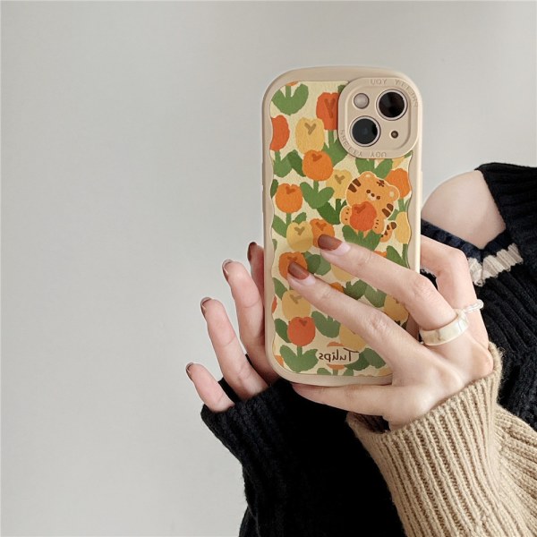 för iPhone 13pro maxCase Söt Tulpan Blommor Telefonfodral Bil