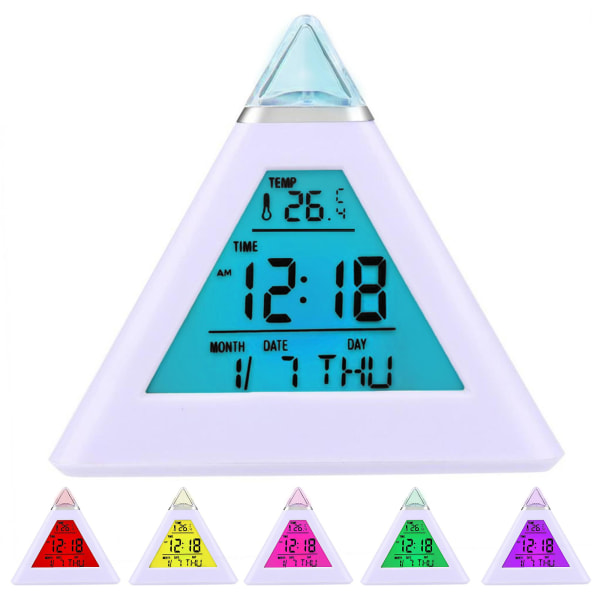 7 LED Pyramid Färgförändrande Digital Väckarklocka