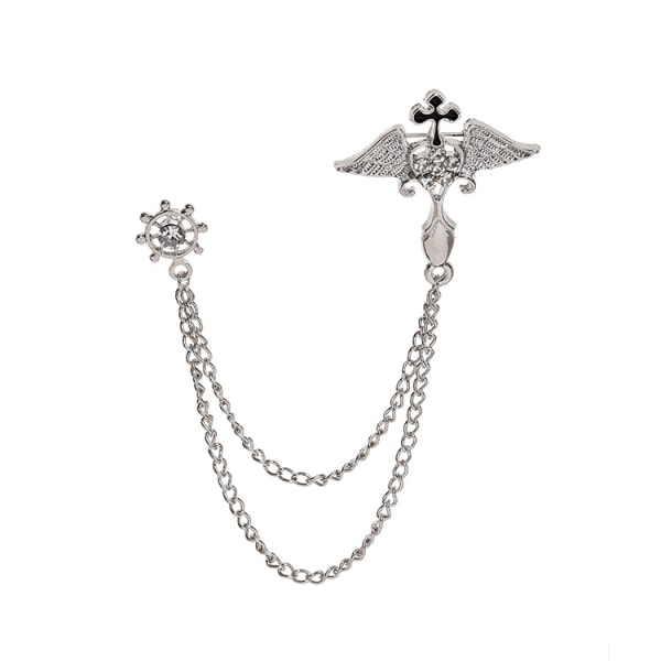 1 STK Silver Cross Broche Lapel Pin Chain for Mænd, Mænd Suit Access