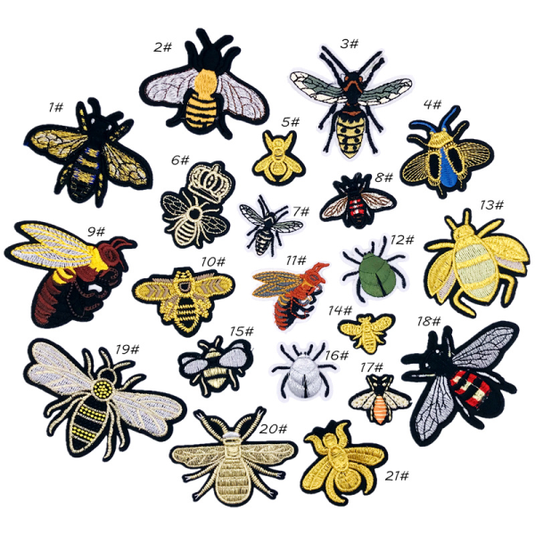 21kpl Mehiläinen ja leppäkerttu brodeerattu kangasmerkki, koristekangas