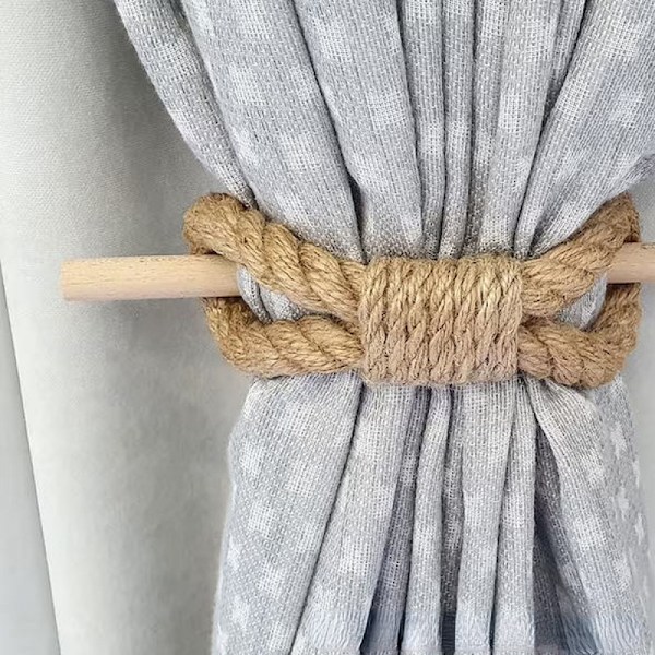 Set om 2 (Khaki Twine, 2) Handgjorda Bohemiska Gardinband