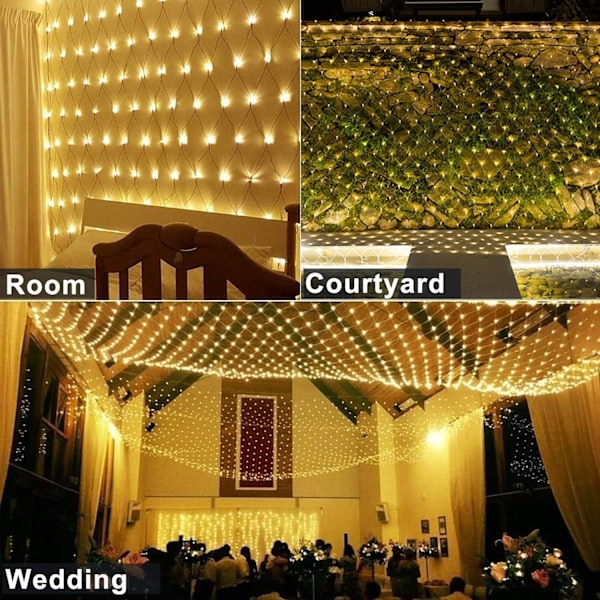 Nätljusslinga, 192 LED Nätljus 3M X 2M 8 Lägen Vattentät Energibesparande, Dimbar för Sovrum Jul Bröllop Fest Hem Trädgård, Varmvit