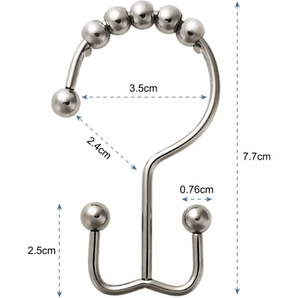 12-pack Duschdraperihakar, Duschdraperiringar, Dubbel Glid, Visa
