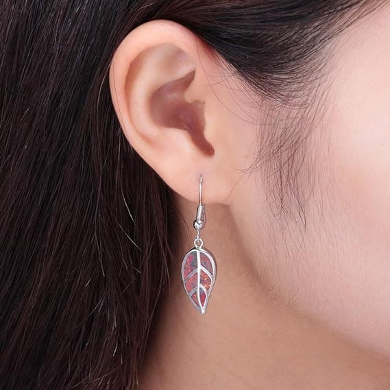 18K Hvidguldspladeret Blad Opal Dangle Drop Øreringe til Kvinder Te