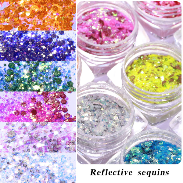 12 färger Nail Flake Shiny Reflexive High Saturation Mirror Spar