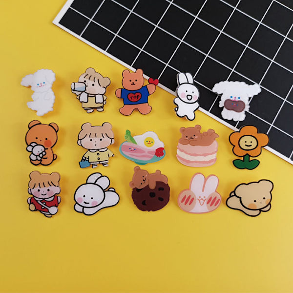 Søte Ryggsekk Pins, 15 Kawaii Pins, Akryl Pins for Estetisk Gi
