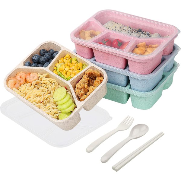 4 pakke Bento lunsjboks, 4 avdelinger for måltidsforberedelse, lunsj