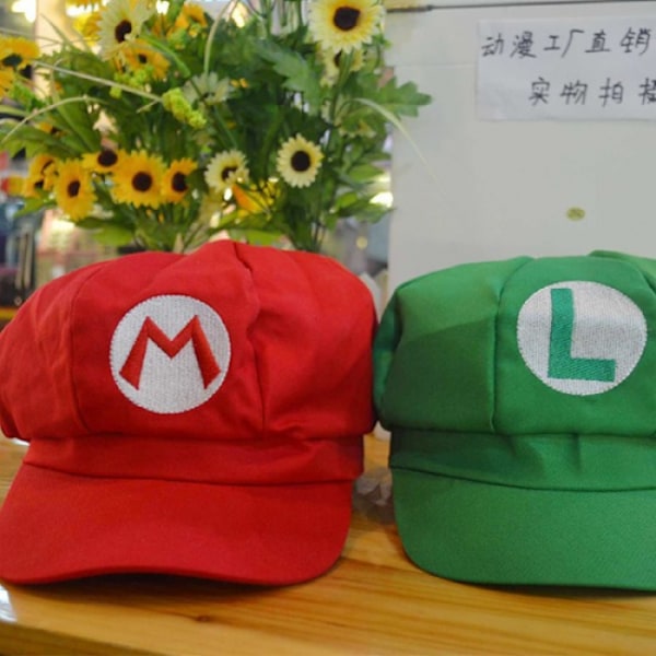 2 st Mario och Luigi Hattar Röd och Grön Videospel Tema Mössor