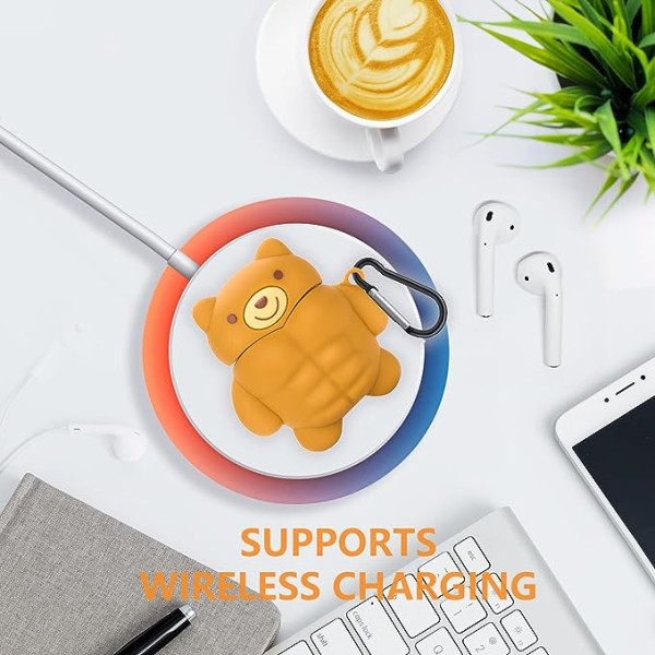 AirPods etui Cute Muscle Bear Design med Nøglering Blød Silikone