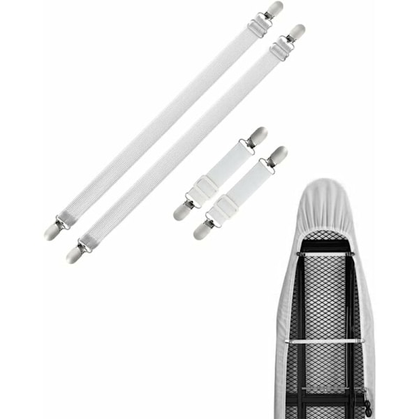Elastisk Lakenholder, Justerbar Festestropp for Laken, Sofaer, Strykebretttrekk (Hvit, Pakke med 4) Strekker seg 60cm