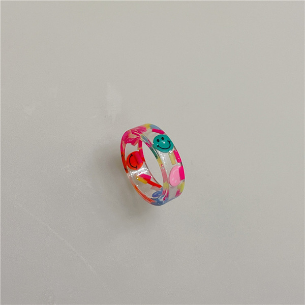 5 st akryl smiley ringar roliga leende ansikte transparent harts