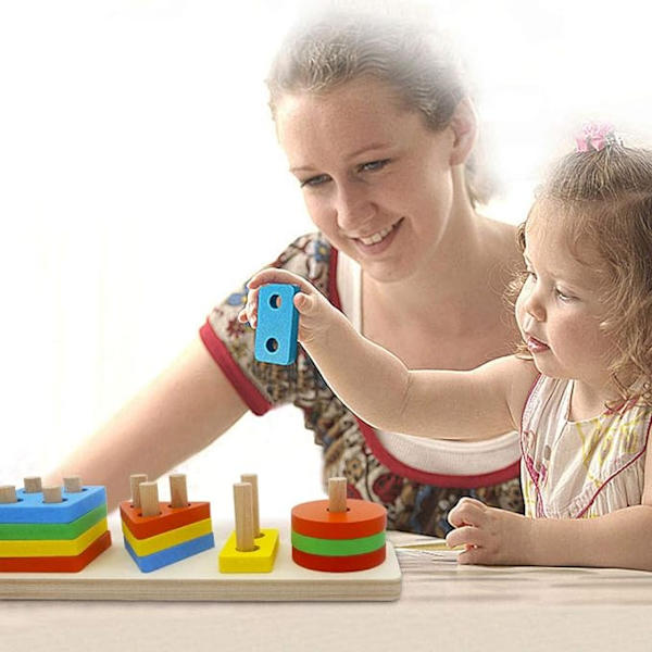 Trä pedagogiska förskolebarn leksaker form färg sortering Blo