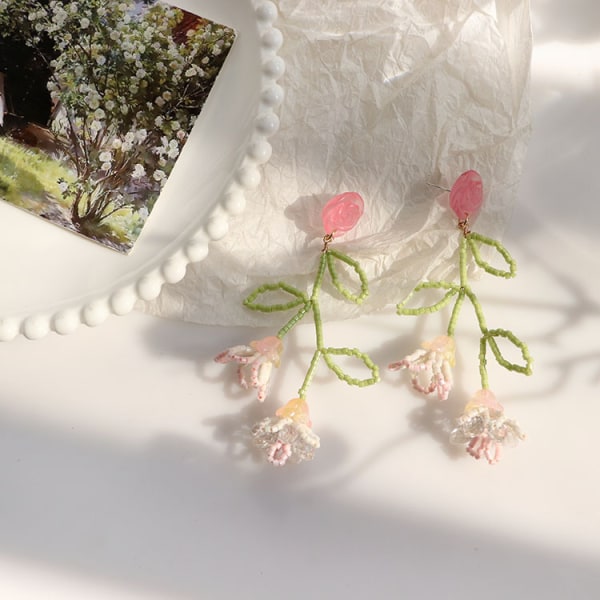 Seed Bead Drop Dangle Örhängen för Kvinnor Flickor, Boho Statement H