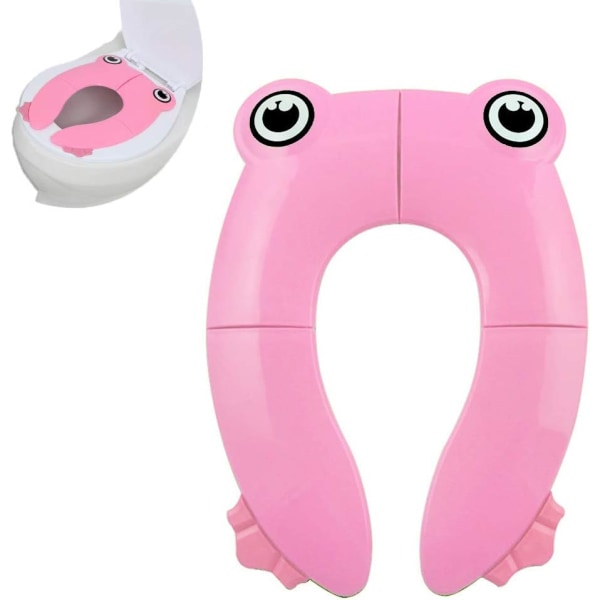 Foldbart rejsetoiletsæde til børn Bærbart toiletsæde til babykomfort PP-materiale med 4 skridsikre silikonepuder og 1 bæretaske——Pink