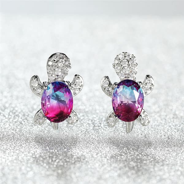 Blå-lilla ovalt gradient zirkon regnbue stein skilpadde ørepynt
