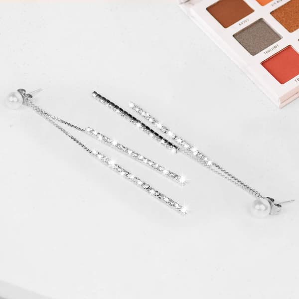 Moderne Sterling Sølv Bling Design Lange Dangle Drop Hypoallerge