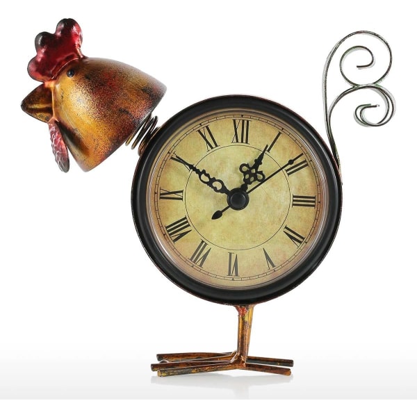 Cat Clock Håndlaget klokke Vintage Metal Iron Rooster Figurine Mute