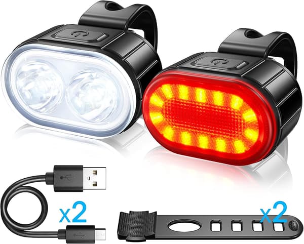 2-pakning LED-sykkellys, USB-oppladbare front- og baklys, IP