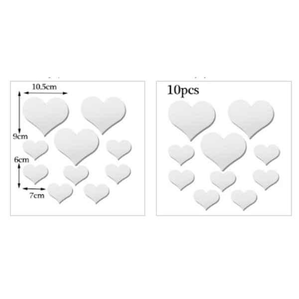 10 stykker hjertespejl vægdekal 3D akryl hjertespejle væg De