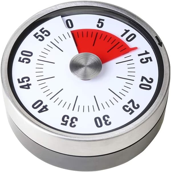 Hvid visuel timer. Kan tælle op til 60 minutter. Rustfrit stål/A