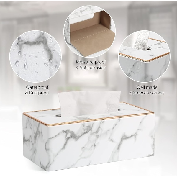 Rektangulär läder servettbehållare (grå marmor)