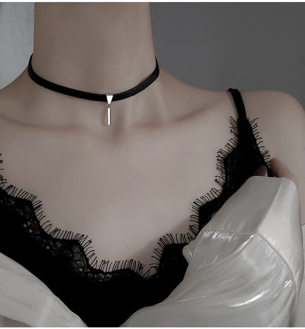 Kvinde Sort Læder Choker, Sort ins Cool Clavicle Halskæde Ne