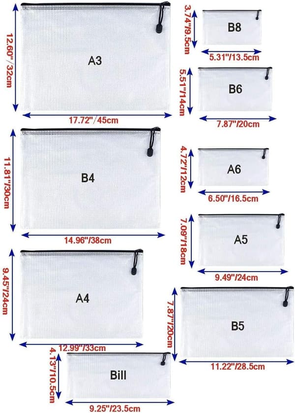 6 st mappmapp med dragkedja i PVC