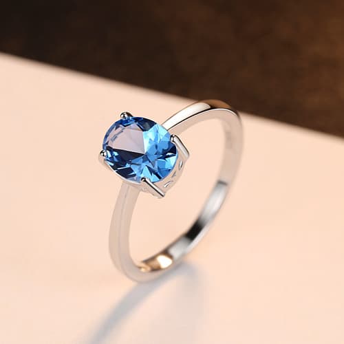 925 sterling sølv dueæg ring med himmelblå topas enkel mode
