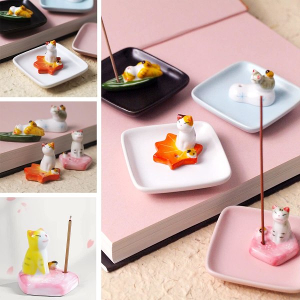 Handgjord japansk keramisk rökelsehållare Set om 3, söta djur Th