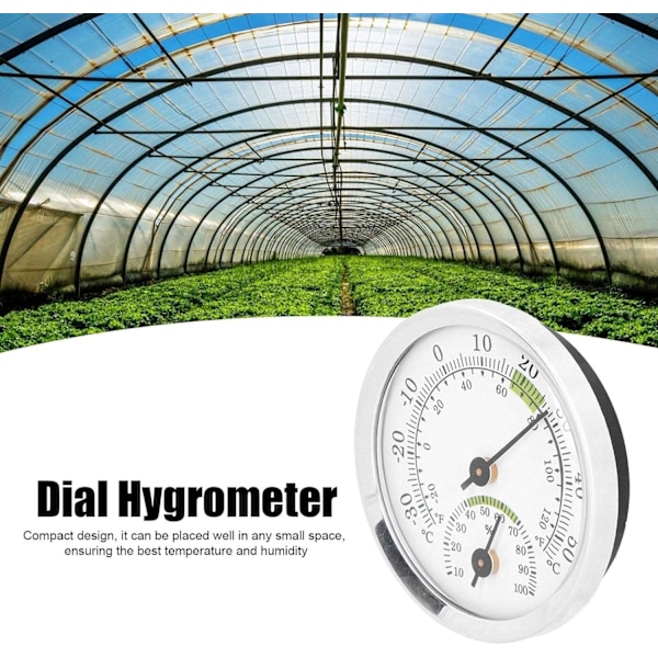 Hygrometer Rum Termometer, 2 i 1 Analog Hygrometer og Termometer, Mini Termometer 5,8 cm, Sølv Grøn