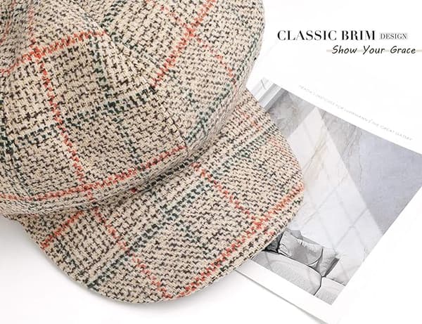 1 stk Khaki Beret Hat Retro Rutete Høst Vinter for Kvinner