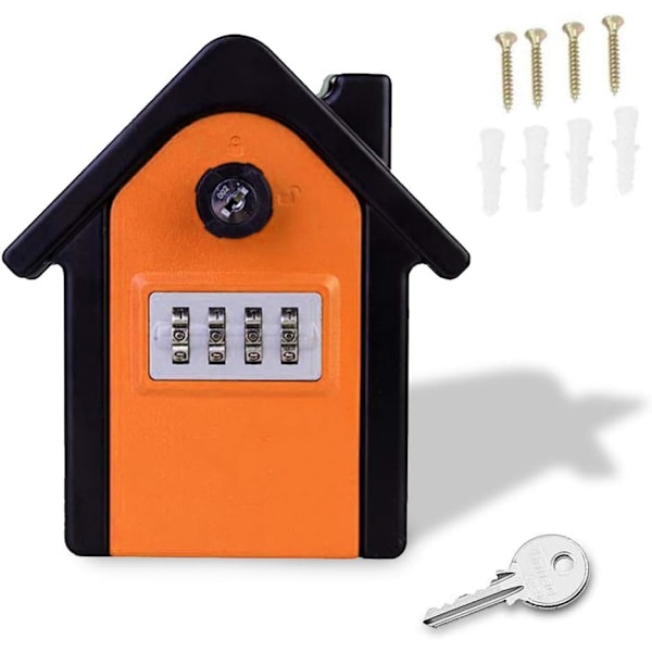 Seinään asennettava avainlokero, ulkokäyttöön tarkoitettu avainten säilytyslaatikko, 4-numeroinen yhdistelmä, oranssi