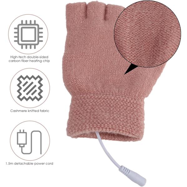 Pink USB-opvarmede Vinterhandsker til Kvinder USB-opvarmede Vanter Kashmir Handsker