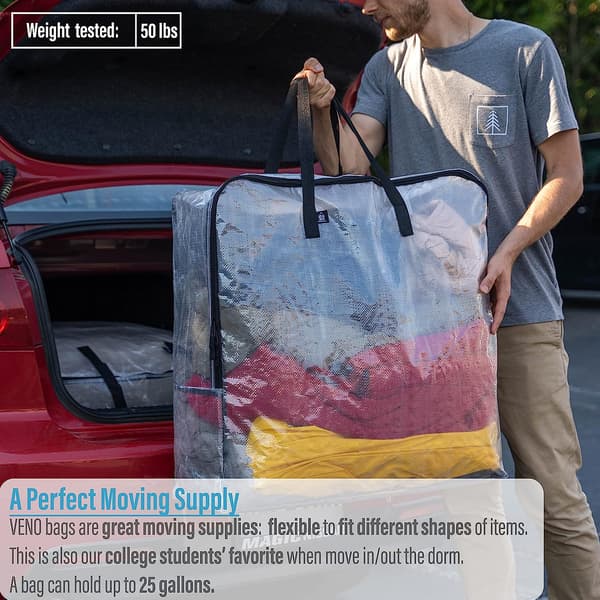 4-pack extra stora genomskinliga förvaringsväskor för college, flyttmaterial,