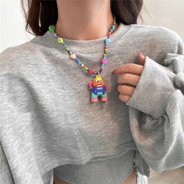 Handgjorda färgade pärlhalsband med smiley, dammodehalsband