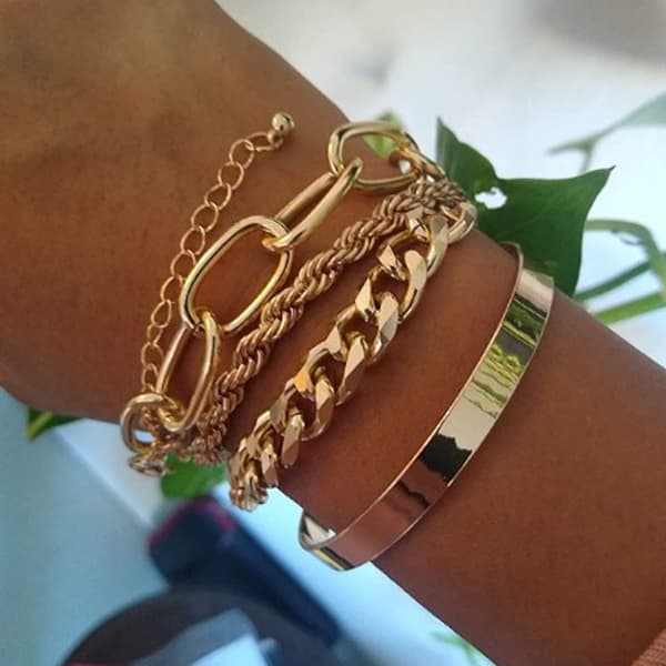 Söt Boho Guld Silver Kedja Armband Set för Kvinnor Justerbar