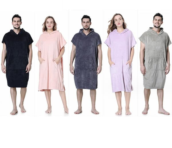 Rosa bomullshåndkle med hette for barn, badeponcho med lomme